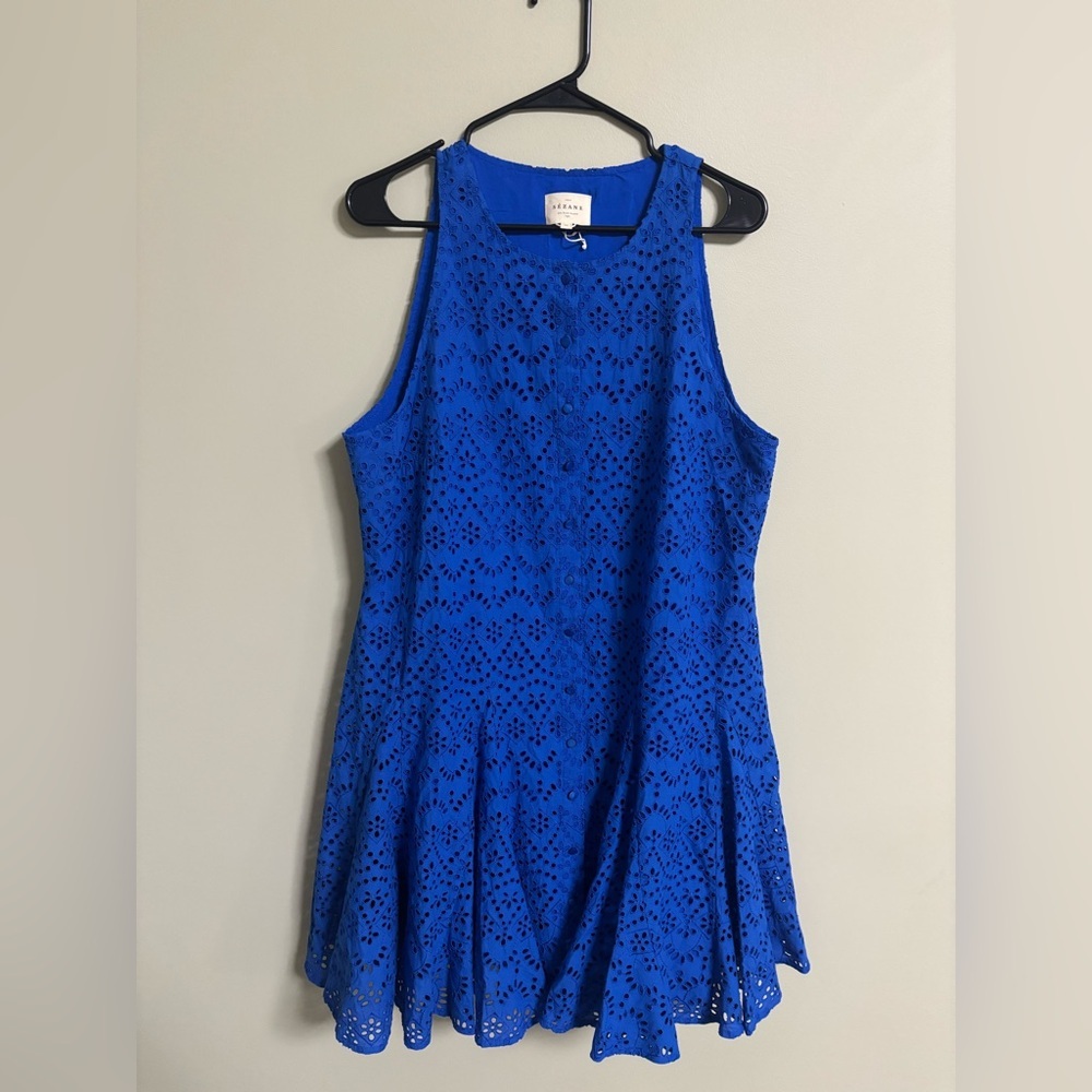 Sezane Royal Blue Eyelet Mini Dress